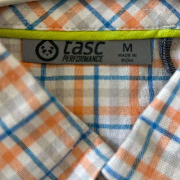 tasc Performance Shirt M Button Down‎ Blue Orange White Gray Plaid Long Sleeve - Picture 3 of 9